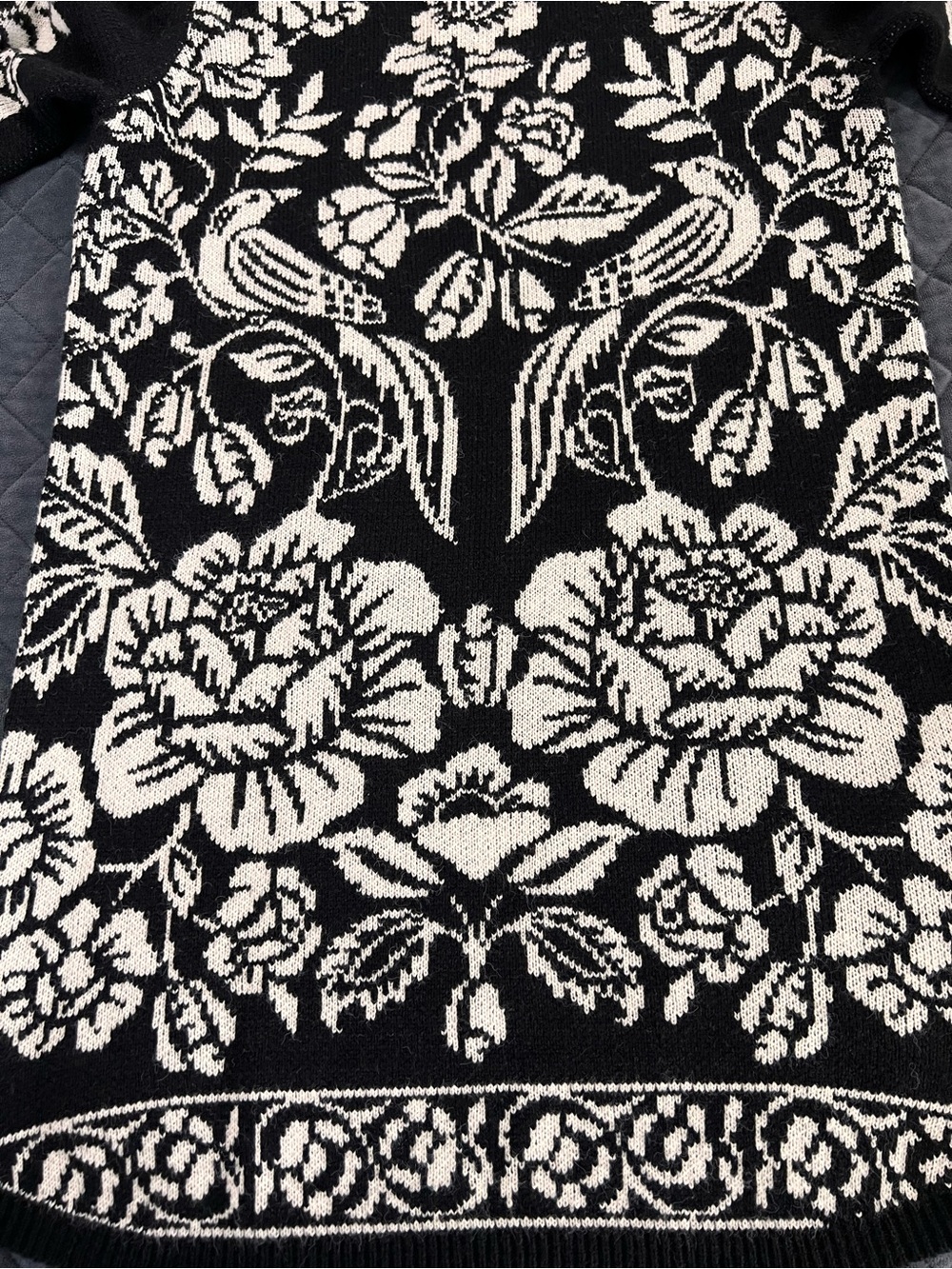 Farm Rio Sweater Dress Women’s Medium Cashew & Birds Floral Chunky Knit L - Picture 10 of 11